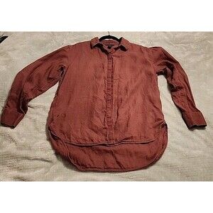 Athleta Women's Red Linen Button Down Long Sleeve Size Medium